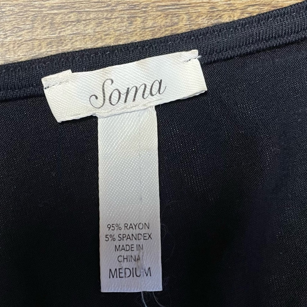 Soma Black Elastic Drawstring Dress Soft 3/4 Sleeves Women’s Medium V Neck - Picture 6 of 13